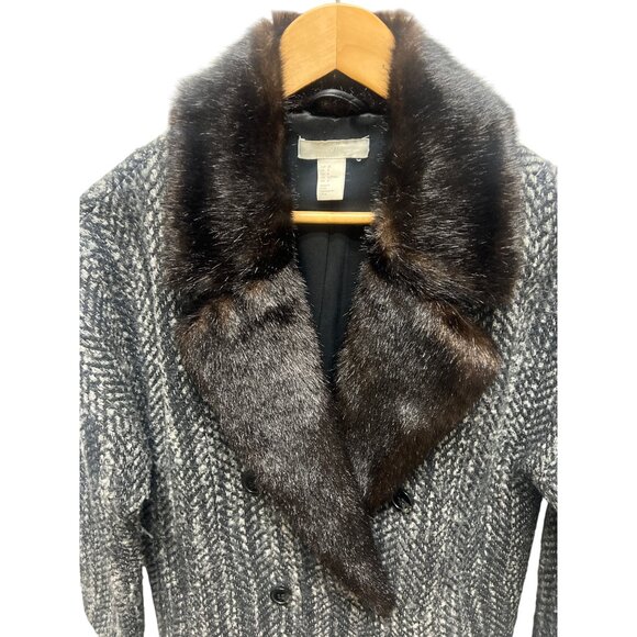 H&M Wool Blend Faux Fur Collar Tweed Overcoat - Picture 3 of 10